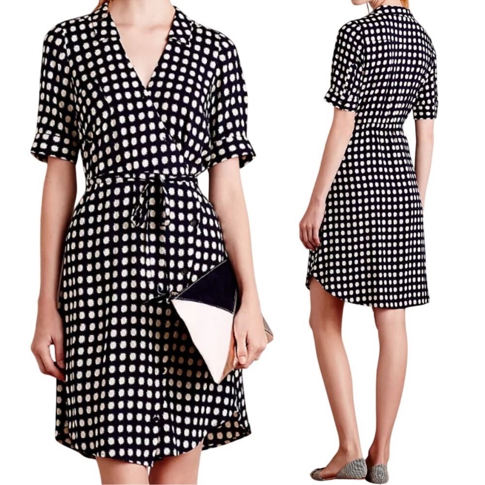 Anthropologie 11.1 Tylho Cortland Polka Dot Wrap Dress Small Rayon Office Church